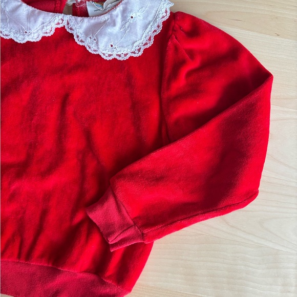 Vintage Red Velvet Sweater with White Lace Collar 6Y Kids. - Picture 2 of 8